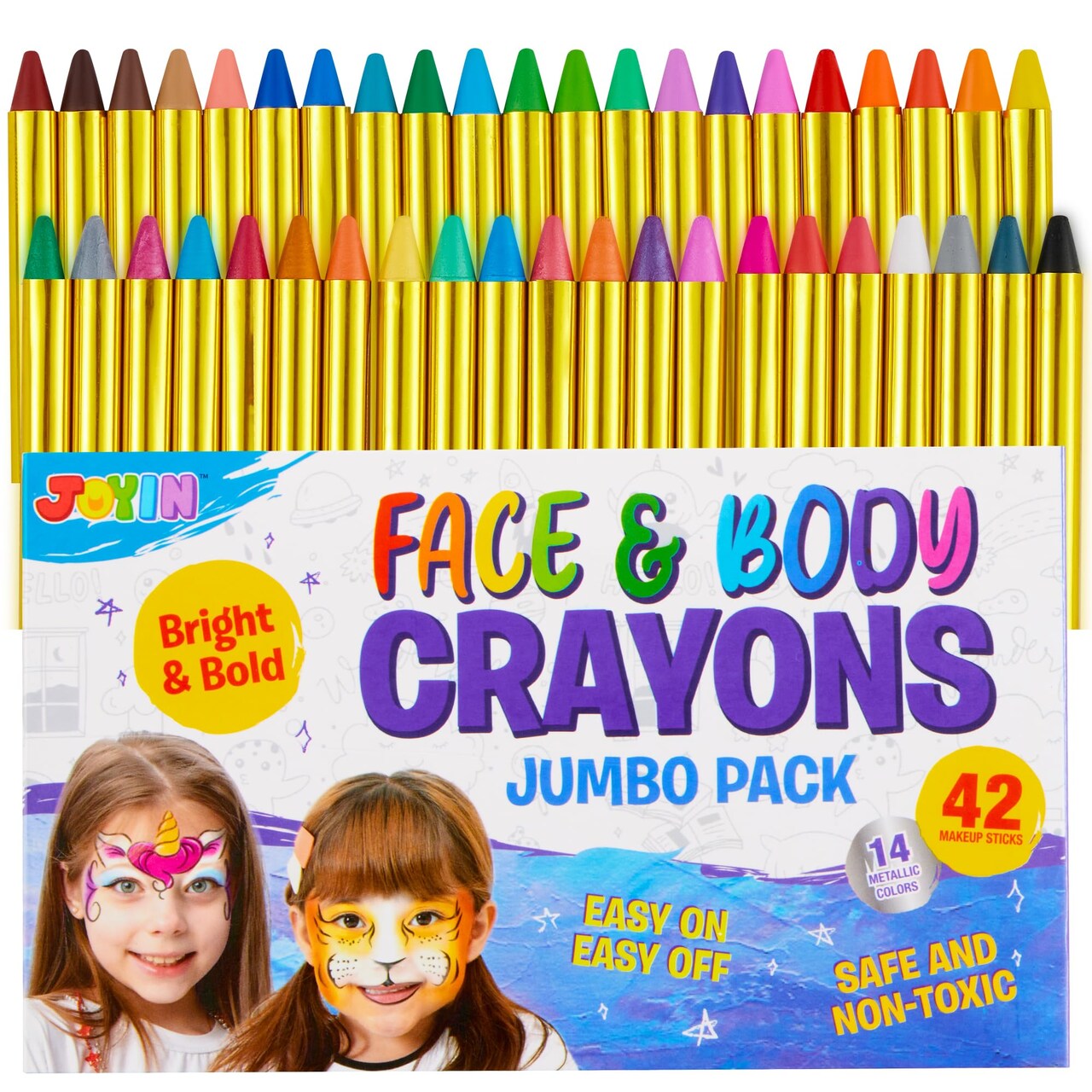 42PCS Face and Body Paint Crayons, Face Painting Kit Safe and Non-Toxic  Ultimate Party Pack Including 14 Metallic Colors for Birthday Makeup Party  Supplies, Festivals, Gifts for Kids Girls Boys